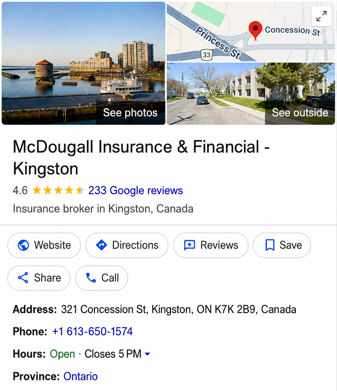 McDougall Insurance local map rankings in Kingston