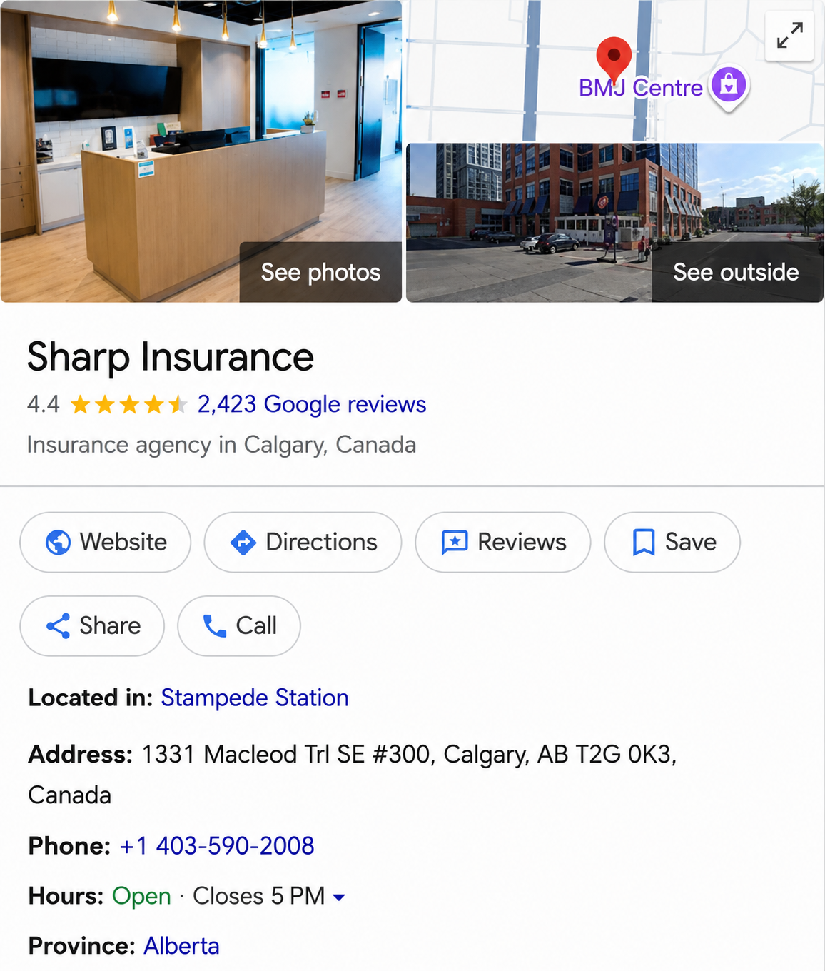 Sharp Insurance ranking number 1 in Google local map results